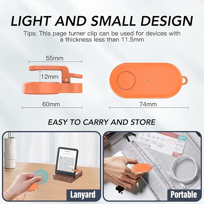 Remote Control Page Turner for Kindle Paperwhite Oasis Kobo eReaders,Kindle Clicker Page Turner Accessories for iPhone,iPad, Android Tablets Reading Novels,Video Record&Shutter Selfie (Orange) - Image 2