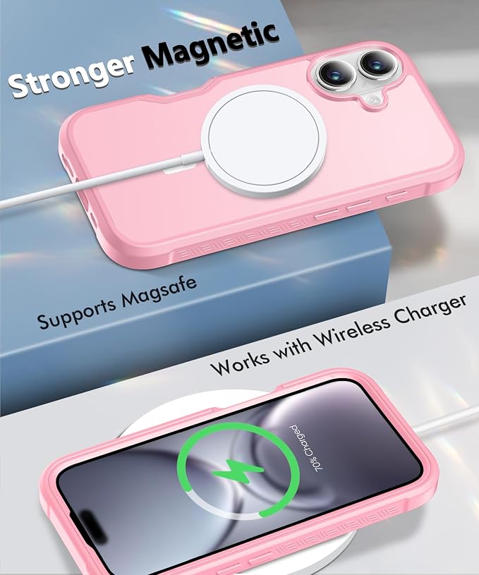 Magnetic for iPhone 16 Case Built-in Screen Protector, Pink | with Camera Lens Protector, [Compatible with MagSafe] Full Body Phone Case, Protective Cover for iPhone 16 6.1" - Image 5