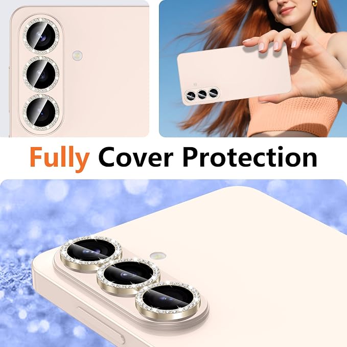 for Samsung Galaxy S26 Plus Camera Lens Protector, Individual Metal Ring Tempered Glass Lens Cover, [Strong Adsorption] Scratch Resistant Ultra-Thin HD Clear Lens Cover, Titanium Gold Diamond - Image 8