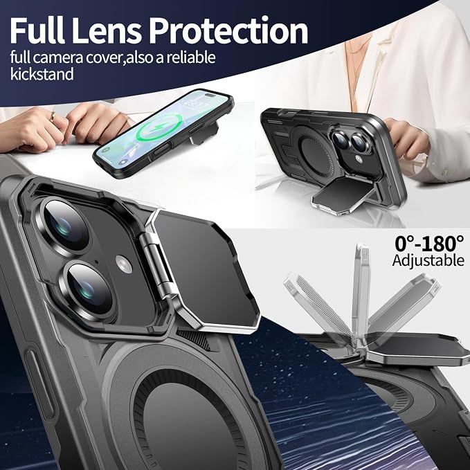 Camera Stand Case for iPhone 17, [Compatible with MagSafe] [Lens Cover] 2025 Version Military Grade Protective Soft Case for iPhone 17 6.3 inch Men Women, Black - Image 3