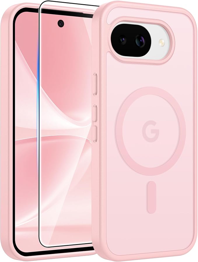 FNTCASE for Google Pixel 10a Case, Fit for Magsafe, with Screen Protector | Translucent Matte Magnetic Back, 14FT Military Grade Drop Protection, Slim Shockproof Protective Phone Cover, Light Pink by FNTCASE