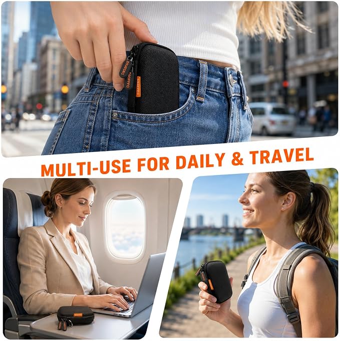 Mini Black Earbud Case, Small Hard Shell Carrying Case, Pocket-Size Pouch | Rectangle Zipper Case for Wired Earbuds, Apple Airpods, Earpods, IEM, Earplugs, Hearing Aids, in-Ear Monitor, USB Flash Drive - Image 7