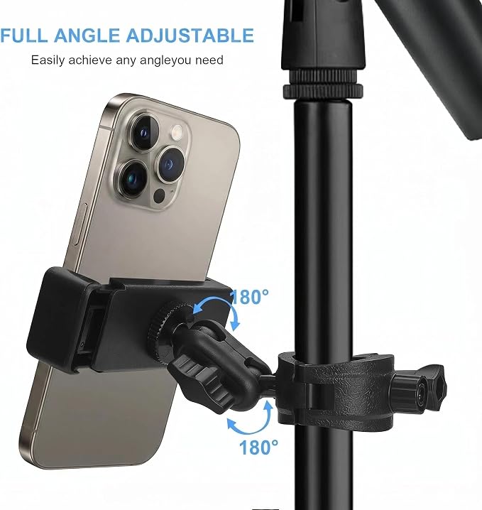 Phone Holder for Microphone Stand, Adjustable Mic Music Stand Phone Holder for Mobile Phones, Rotatabe Phone Mic Stand Mount Compatible with for All iPhone, Android Cell Phone - Image 3