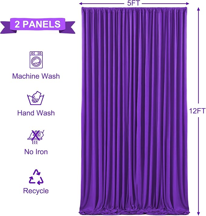 10x12 Purple Backdrop Curtains for Wedding Party Wrinkle Free Backdrops Curtain Drapes Fabric Decorations Photo Back Drop Cloth for Baby Shower Photography Stage Reception 5ft x 12ft,2 Panels - Image 5