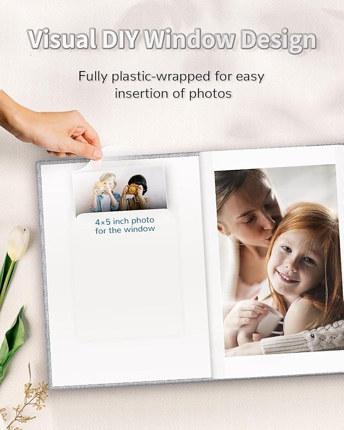 Artfeel Photo Album 4x6 with 100 Pockets,Slip-in Picture Albums,Linen Cover Memory Book with Front Window,White Page Vertical Photo Book for Wedding,Family,Anniversare,Baby,Vacation - Image 2