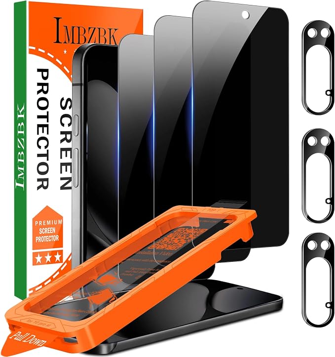 IMBZBK Privacy Screen Protector for Google Pixel 10 Pro XL, 3+3 Pack | 25° Anti Spy, 9H+ Tempered Glass, Military Grade Shatterproof, Auto-Dust Removal, Case Friendly, with Camera Lens Protector by IMBZBK