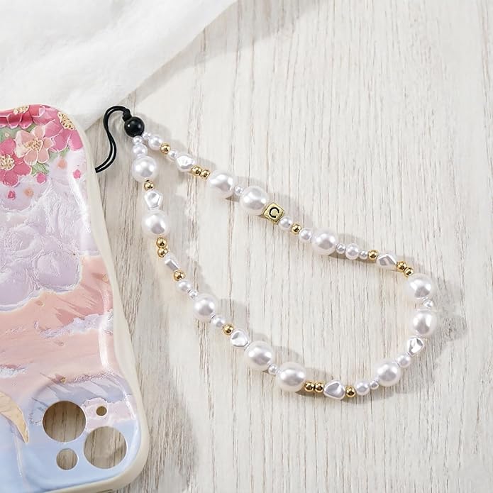 Beaded Phone Charm Lanyard Strap Girly Style Fixed Beads Pearl Lanyards - Image 2