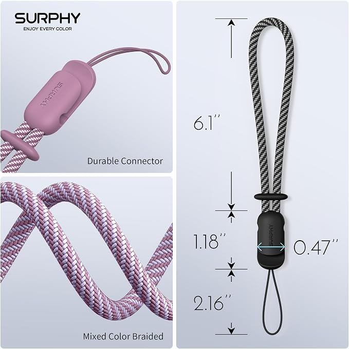 SURPHY 3 Pack Phone Wrist Strap, Phone Lanyard with Cellphone Tether Tab | Phone Strap Charm, Camera Wrist Strap with 2-Color Braided, Phone Wristlet, Wrist Lanyard for Case - Image 3
