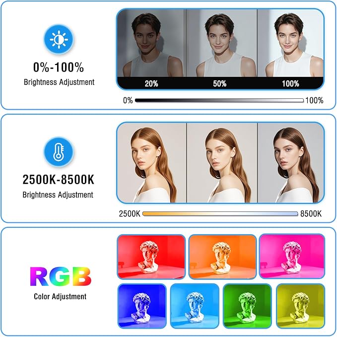 2-Pack LED Video Light Kit with 63'' Tripod Stand, Icceue 2500K-8500K Dimmable Studio Photography Panel Lighting for Video Recording Game Live Streaming Podcast YouTube Filming (2 Pack RGB) - Image 3