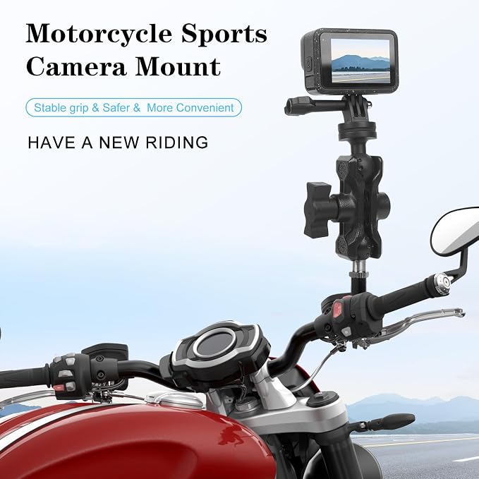Camera Mount with 360°Dual Ball Head, Motorcycle Handlebar Mounting Bundle Kit for lnsta360 X5/X4/X3/X2/Gopr01/4-20 & Tripod Adapter, Action Camera Mount Adapter for M6 Hole Base,75017 - Image 5