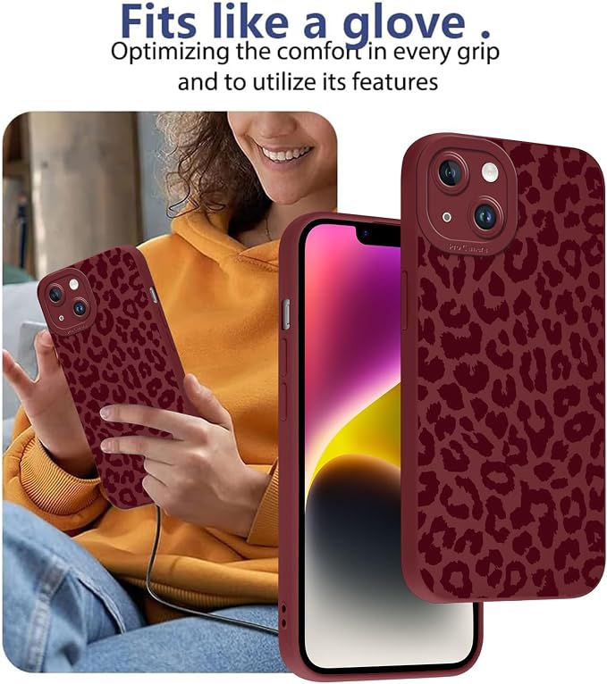 Cute Burgundy Cheetah Print Phone Case for iPhone 14 6.1" | Aesthetic Leopard Pattern Design Cover Full Camera Lens Protective Shockproof Soft Slim TPU Funda for Women Girls - Image 7