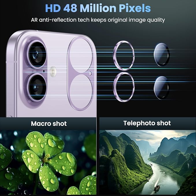 Uyiton for iPhone 17 Camera Lens Protector, Metal Frame Glass Cover | Not Easy to Break, Strong Adsorption, Case-Friendly, Metal 9H Sapphire Glass Rear Camera Screen Cover, Lavender - Image 3