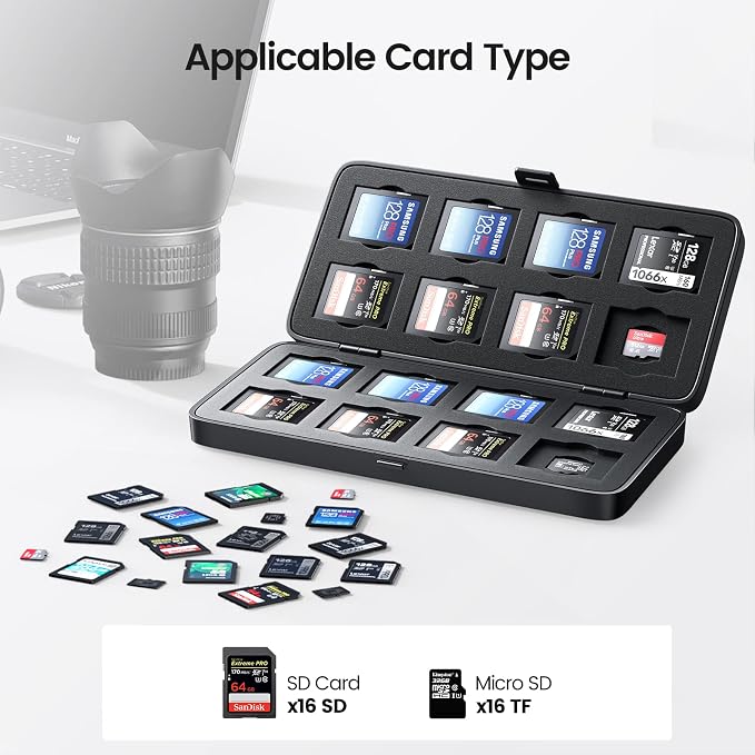 ORICO 32 Slots Memory Card Case, Waterproof & Anti-Shock Portable SD/TF Cards Holder for 16 SDXC SDHC + 16 TF Cards Slots Storage Case Camera Accessories for Photography MSCD-2 Black - Image 2