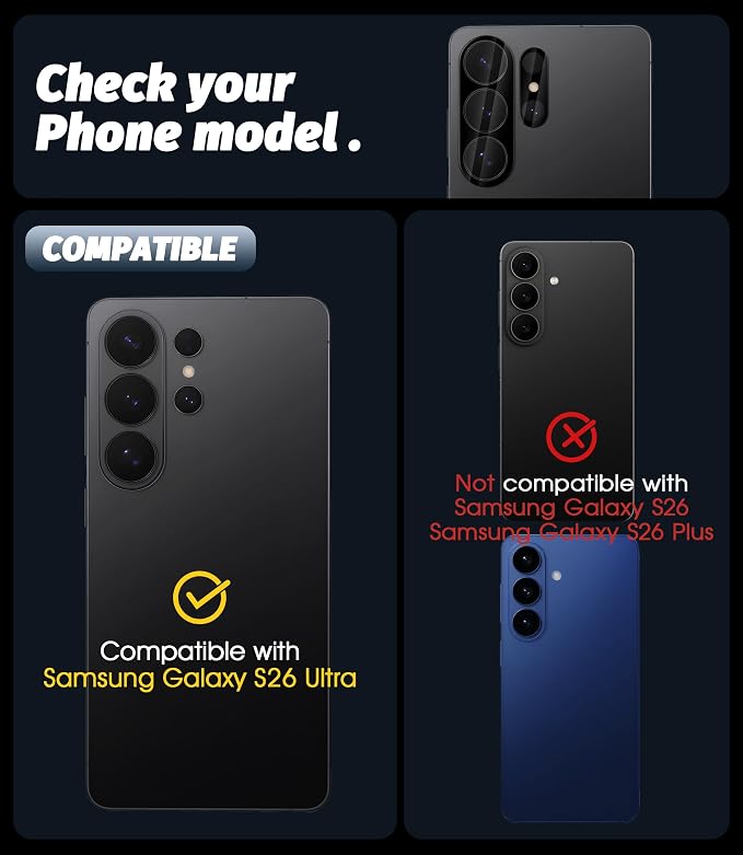 Orzero (3 Pack) Camera Lens Protector Compatible for Samsung Galaxy S26 Ultra, Protector de Cámera Tempered Glass 9H Precise Camera Cutouts Anti-Scratch Does Not Affect Night Shots and Flash - Image 2
