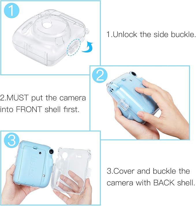 FINTIE Clear Camera Case for Fujifilm Instax Mini 11 Instant Film Camera | Crystal Hard Shell Cover, Back Films Pocket, Adjustable Shoulder Strap, Scratch Pesistant, Easy Access, Clear - Image 4