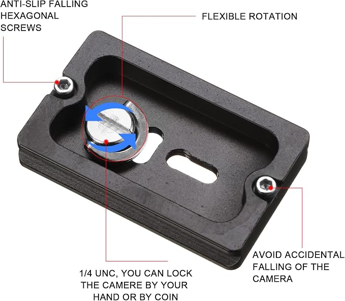 Frienda Quick Release Plate Tripod 1/4-20 DSLR,Pu60,Black | Tripod Mount Plate, Camera Tripod Mount for DSLR Camera Tripod Ball Head , Metal, 1.9 x 1.5 x 0.4 Inch - Image 3