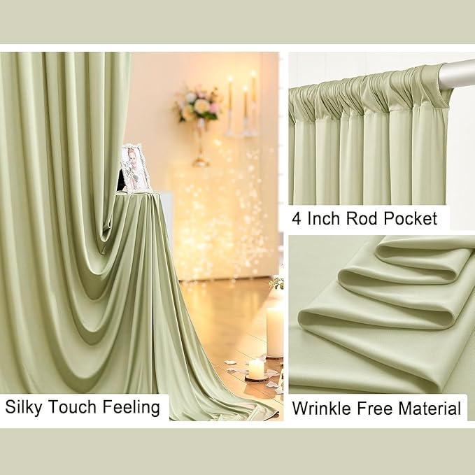30 ft x 10 ft Wrinkle Free Light Green Backdrop Curtain for Parties, Thick Green Polyester Photo Backdrop Drapes for Baby Shower Wedding Engagement Birthday Party Backdrop Stand,5ft x 10ft 6 Panels - Image 3
