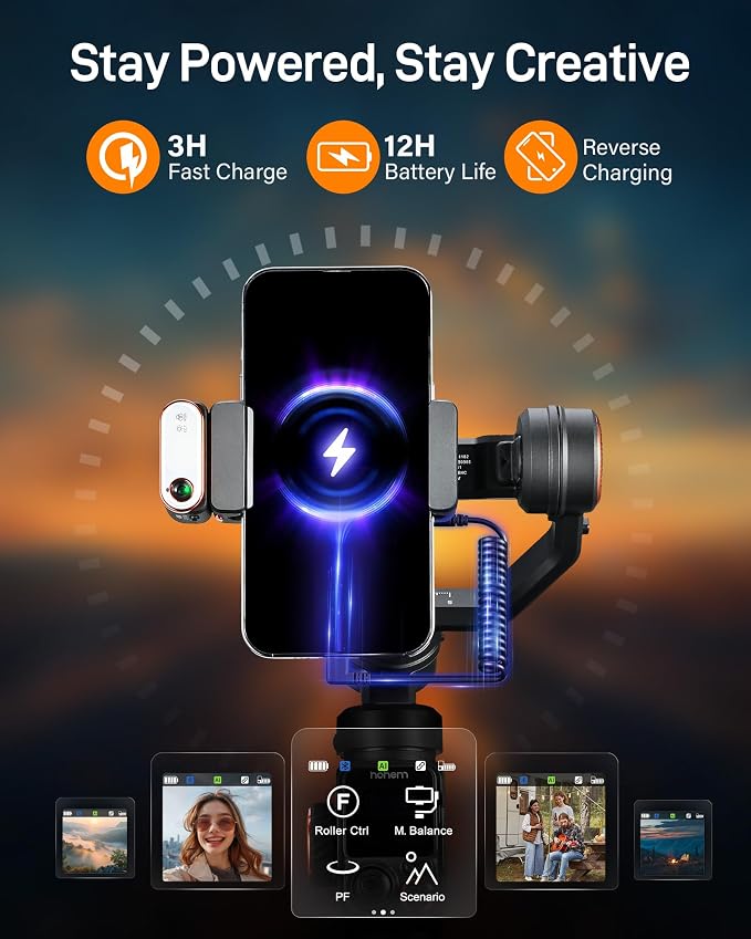 hohem iSteady M7 Gimbal Stabilizer for iPhone & Android, 3-Axis Gimbal | Magnetic AI Tracker, iSteady 9.0, 7.6" Rod, RGB Fill Light, 12H Battery, AI Live Feed Monitoring, Touchscreen Remote - Image 8