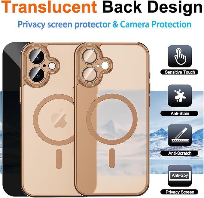 for iPhone 17 Case with Privacy Screen Protector, Brown | Full Camera Protection, Magnetic, Compatible with MagSafe, Translucent Matte Shockproof Phone Protective Cover for iPhone 17 - Image 2