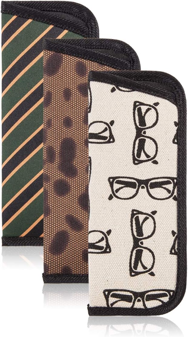 TRIUMPH VISION 3 Pack Reading Glasses Pouch Soft Case Eyeglass Sleeve Slim | Alternative to Bulky Case in bag, Lightweight Lined Padded Protect Optical lens Slip in, Cute Pattern Portable for Daily Use by TRIUMPHVISION