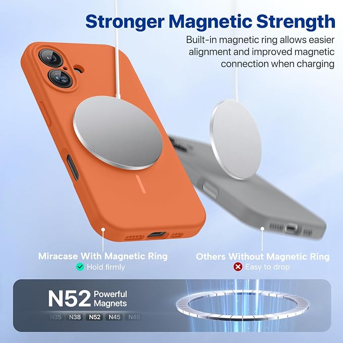 miracase Magnetic for iPhone 16 Plus Case, [Soft Anti-Scratch Microfiber Lining], Compatible with MagSafe, Liquid Silicone Shockproof Drop Protection Phone Case for 16 Plus,Orange - Image 4