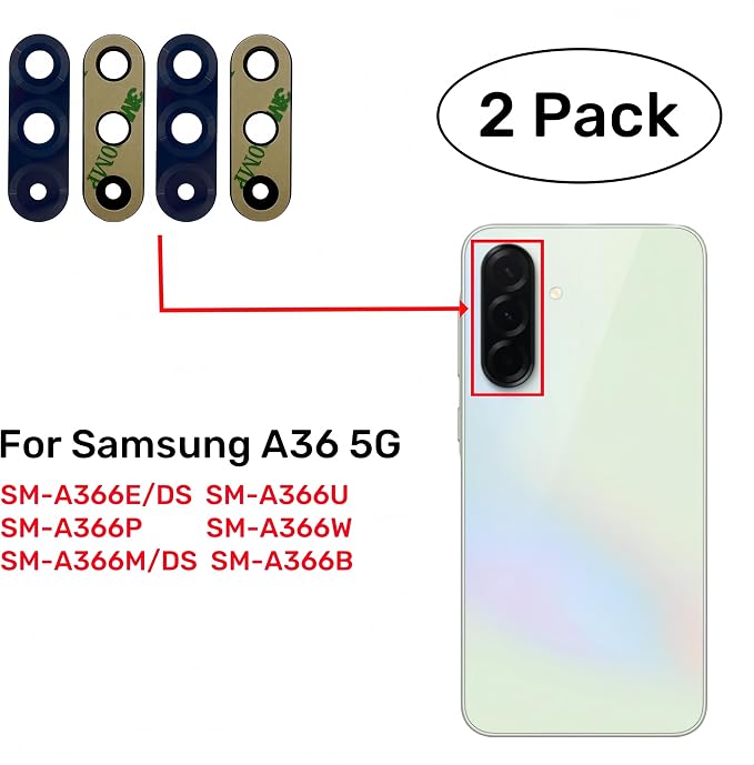 2 Pcs Galaxy A36 5G Back Rear Camera Glass Lens Replacement for Samsung A36 5G Back Camera Glass with Adhesive Preinstalled and Repair Toolkit SM-A366E/DS - Image 2