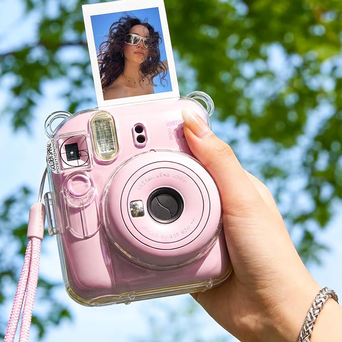Clear Camera Case for Fujifilm Instax Mini 12, Pink Camera Strap | Protective Cover with Anti-Accidental Shutter, 4 Composition Cards, Photo Storage Holds 10 Films, Clear Hard Shell, No Camera - Image 9