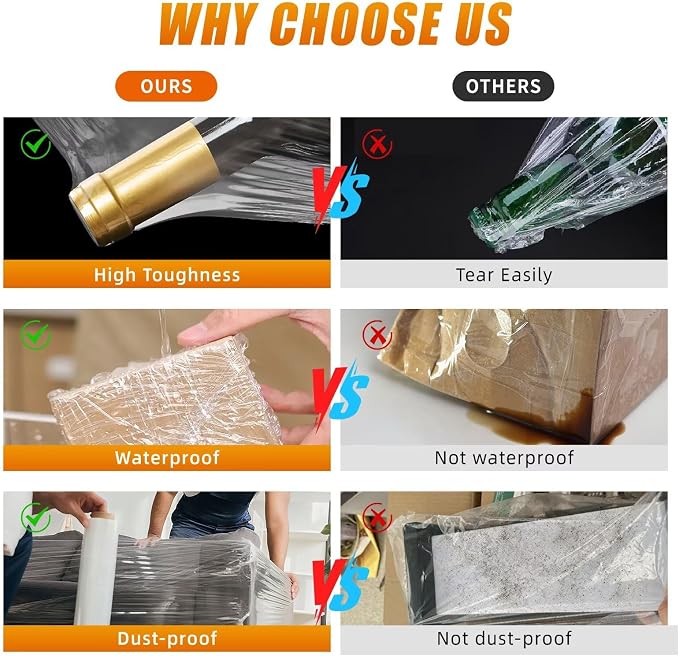 18 inch Stretch Film Shrink Wrap for Moving Supplies, 2 Pack Industrial Strength Stretch Plastic Wrap Roll for Pallet Wrapping Shipping Moving Boxes Storage Furniture,1000ft, Clear - Image 5