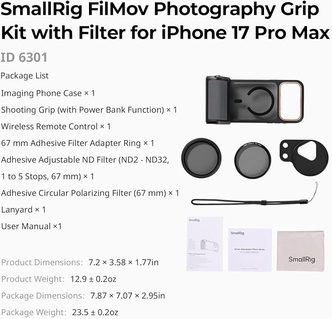 SMALLRIG FilMov Photography Grip Kit w/Filter for iPhone 17 Pro Max, Ergonomic Grip with Shutter & Zoom, 3400mAh Battery Wireless Remote, Phone Creator Kit for Filmmaking, Selfie, YouTube - 6301 - Image 9