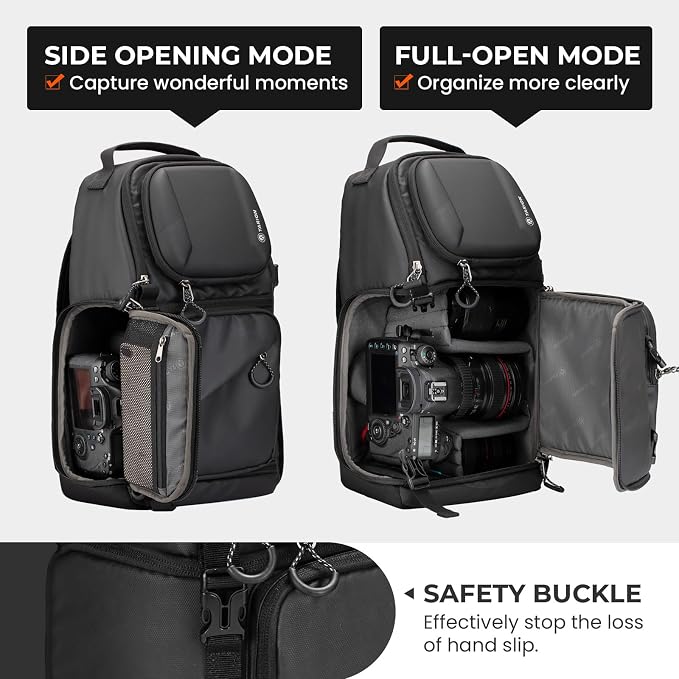 TARION 2-in-1 Camera Backpack & Shoulder Sling Bag Compact 9L Black TR-S | Dual Strap Convertible, Side Access, Waterproof Raincover, for Travel Photography, for DSLR SLR Mirrorless Cameras Drone - Image 4