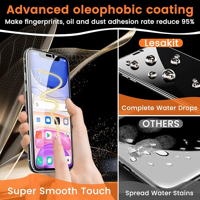 Lesakit 3+3 Pack Privacy Screen Protector for iPhone 11 6.1-Inch with 3 Pack Camera Lens Protector, Anti Spy Tempered Glass Film 9H Hardness Bubble Free Case Friendly - Image 6