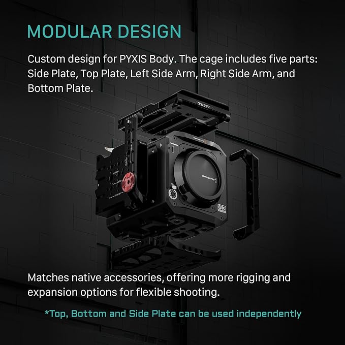 Tilta Camera Modular Full Cage Compatible with Blackmagic Pyxis 6K/ Pyxis 12K | Quick Release Bottom Plate | NATO Rai | Arri Rosette, Cold Shoe, SSD Mount | Multi-Thread Accessory Support | Modular camera cage with NATO rail and ARRI rosette for riggin... - Image 9