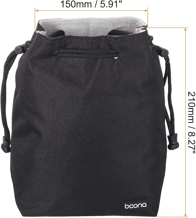 PATIKIL Soft Drawstring Lens Case, Lens Pouch Bag with Cotton Pad 5.91" x 3.94" Thick Fleece Cloth Camera Lens Bag for SLR Lens Water Cups, Black - Image 2