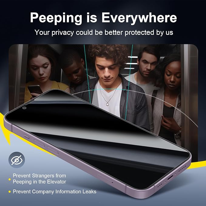 NEW'C 3x Privacy for iPhone 14 Screen Protector (6.1 inches)+ 3x Camera Lens Protector, Sensor Protection, Case Friendly Tempered Glass Film +Dust Plug - Enhanced Privacy Angle of 28 Degrees - Image 5