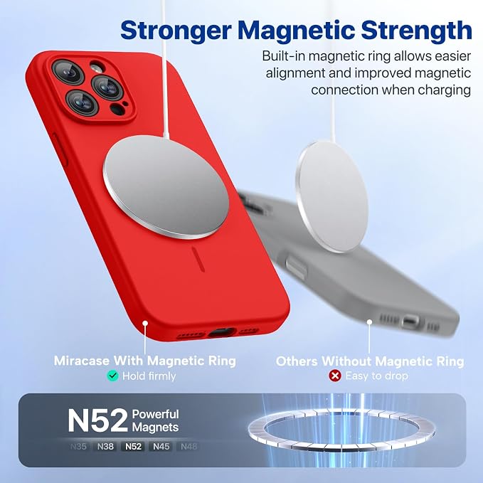 Miracase Silicone & Magnetic for iPhone 14 Pro Case, Red | Compatible with MagSafe, Soft Microfiber Lining, Premium Silicone Cover Shockproof Drop Protection Phone Case for 14 Pro - Image 4