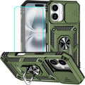 HNHYGETE for iPhone 16 Case with Screen Protector: [Military Grade 20ft. Drop Tested] Slide Camera Cover Ring Shockproof Protective Phone Case for - iPhone 16 (Army Green) by HNHYGETE