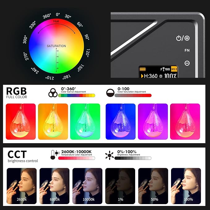 NA225 RGB LED Selfie Light Video Light 10w 225 LEDs 2800K-9900K CRI97+ App Control 4000mAh Rechargeable Clip On Light for Phone Camera Laptop Makeup Vlog Conference - Image 2