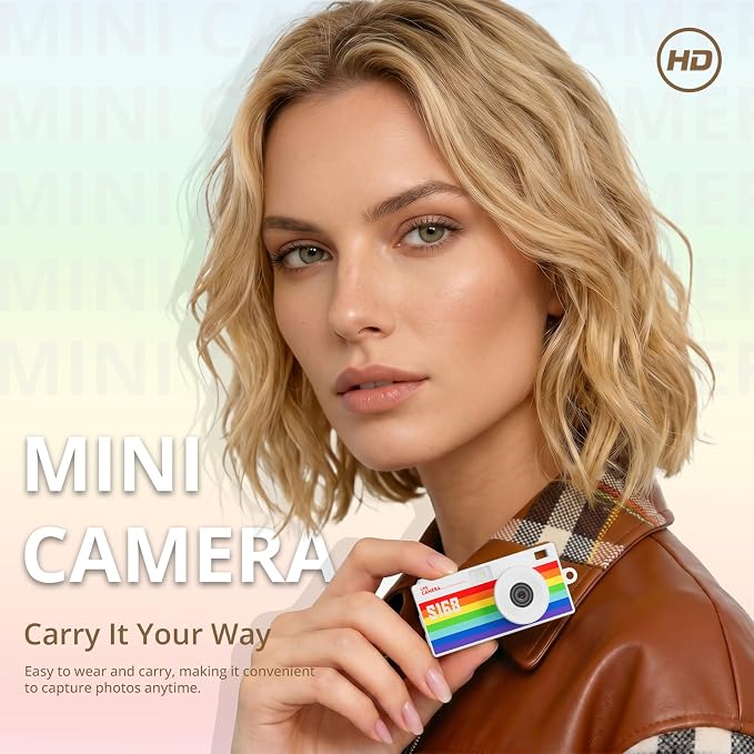 Mini Keychain Digital Camera, Y2K Retro Pocket Camera with 1.47 Inch Screen, 1440P Video, 2MP Photos, 16GB Card, Flash, Type C, Tiny Vintage Camcorder for Kids Teens Travel Vlog (Rainbow) - Image 7