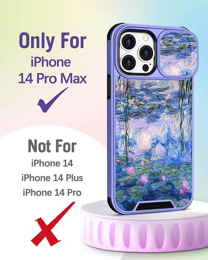 Buleens for iPhone 14 Pro Max Case 6.7 Inch - with Ring Stand & Camera Cover Aesthetic Cute Designed Women Girls Girly Kawaii Blue Water Lily Phone Case for iPhone 14 Pro Max Compatible with Magsafe - Image 2