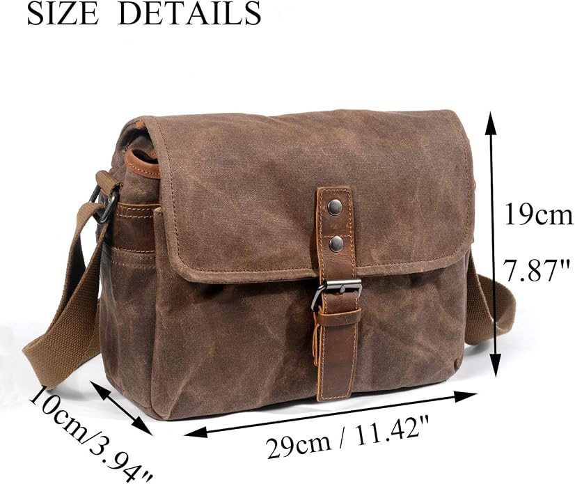 SLR Camera Bag, Waterproof Wax Canvas Bag Vintage Camera Case Messenger Bag with Interlayer Pad - Image 2