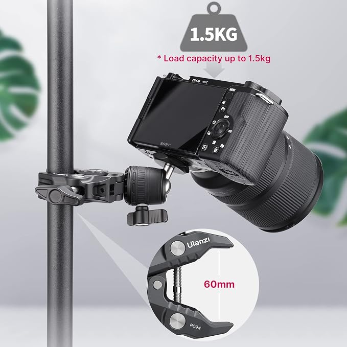 ULANZI R099 Super Clamp Camera Mount with 360° Ballhead | Clamps 0.51-2.36in Pole Tube, 3.3lb Load, for Bike Motorcycle Handlebar Insta360 GoPro DJI Phone DSLR Light Monitor - Image 2