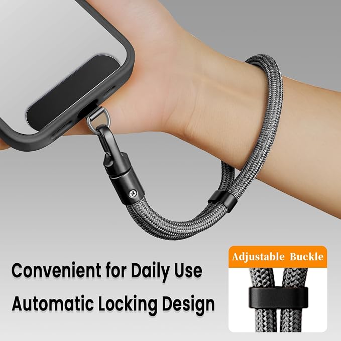 Phone Wrist Strap Lanyard Hand Universal Adjustable Phone Finger Grip Wristlet with 3 Patches Tether Anti Theft for iPhone 16 Pro Max 15 14 Charms for Keychain USB Flash Drive Wallet ID Name Tag Grey - Image 4