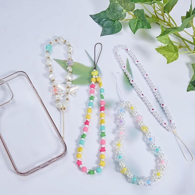 BEEFLYING Beaded Phone Charm Wrist Strap for Case, 4 Pcs | Acrylic Cell Phone Chain, for Bag Keychain Camera Wallet - Image 6