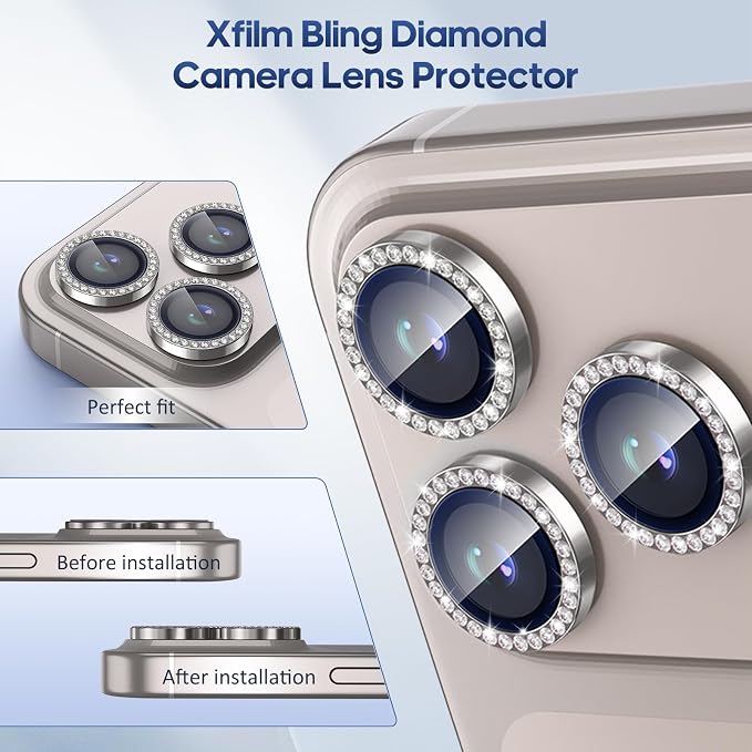 iPhone 17 Pro/17 Pro Max Camera Lens Protector Bling Diamond, Gray | Individual Metal, 9H Hardness, Scratch Resistant, Shockproof, Drop Protection, Case Friendly, Stylish Accessories - Image 5