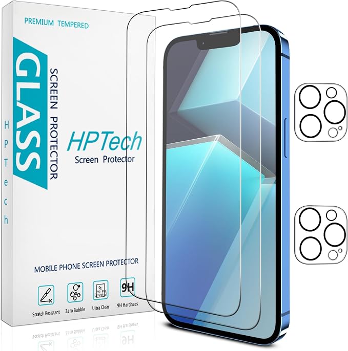 2+2 Pack Screen Protector for iPhone 13 Pro Max Tempered Glass Film | with Camera Lens Protector, Anti Scratch, Bubble Free by HPTech