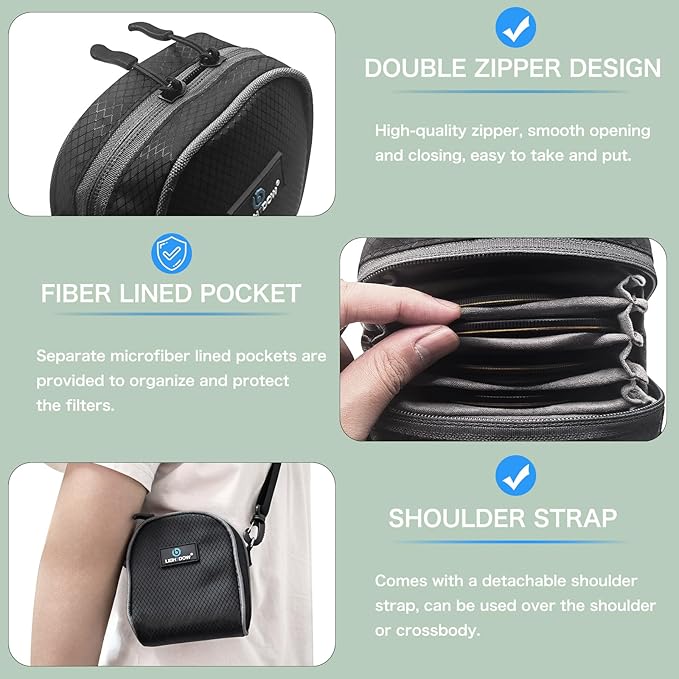 Lightdow Camera Filter Bag - Detachable 8-Slot Lens Carry Case with Belt Loop Pouch - Water-Resistant & Dustproof Design for 37mm-95mm Filters - Image 3