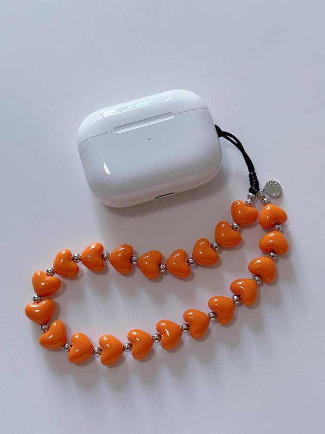 Drawwind Phone Charm Strap Cute Wrist Straps Cell Phone Charm String Y2K Aesthetic Lanyard Wristlet Chain for Case Camera AirPods Bags Keychains (Orange Hearts) - Image 3