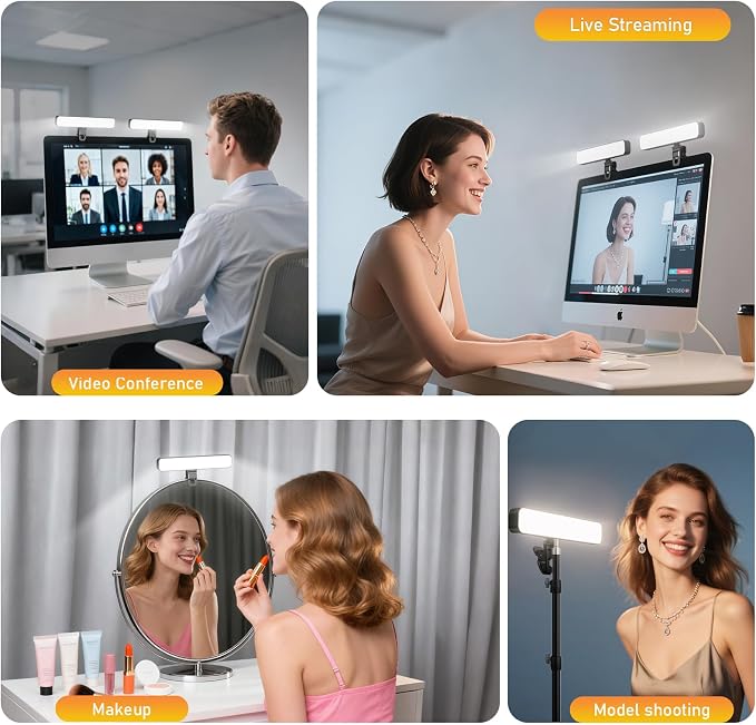 16W 2PCs Video Conference Lighting, LED Streaming Light Clip-On, Zoom Lighting for Computer Monitor Webcam Laptop, Desk Ring Light for Video Recording Podcast, Eye-Caring&360° Rotary Backlight - Image 4