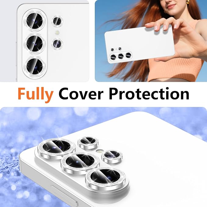 for Samsung Galaxy S26 Ultra Camera Lens Protector, Individual Metal Ring Tempered Glass Lens Cover, [Strong Adsorption] Scratch Resistant Ultra-Thin HD Clear Lens Cover,1 Set-Silvery Sparkly - Image 8