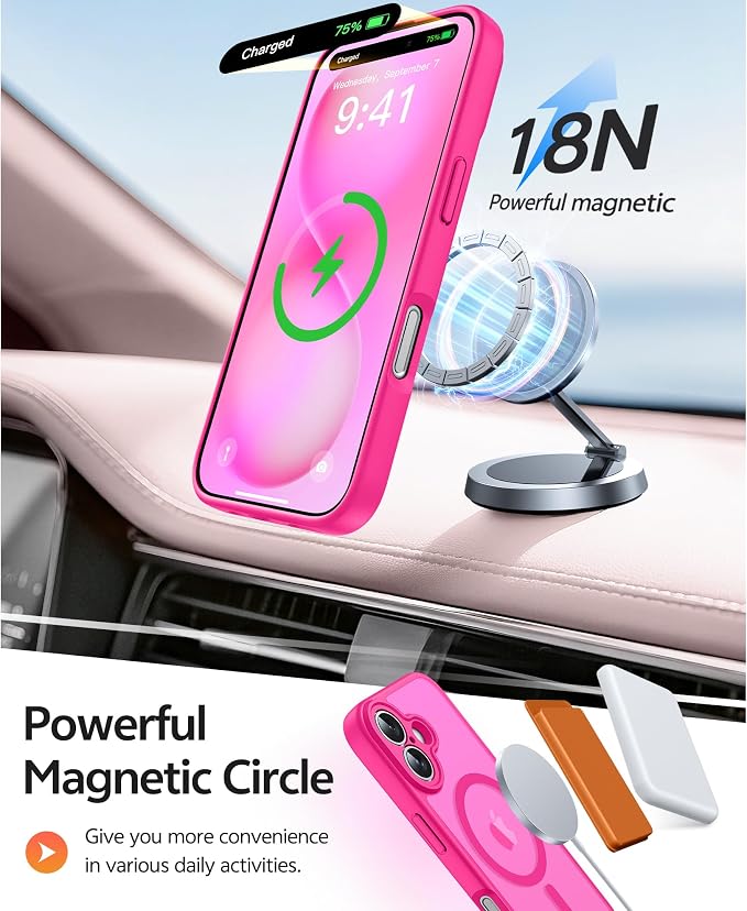FNTCASE for iPhone 16 Plus Case, Fit for Magsafe, Screen Protector Hot Pink | Full Camera Protection, Translucent Matte, 14FT Military Grade Drop Proof, Shockproof Protective Phone Cover, Hot Pink - Image 3